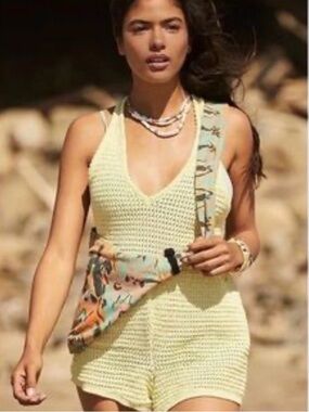 Free People Clear Skies Fauxchet Sweater Romper XS